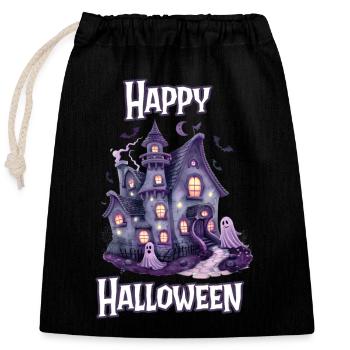 Halloween – Happy Halloween gruseliges Geisterhaus - Verschließbarer Geschenkbeutel aus Baumwolle (25x30cm) - Schwarz - Vorne