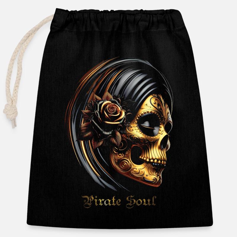santa muerte - Sac cadeau en coton avec cordon (25 x 30 cm) - noir