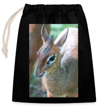 Kirk's dik-dik (auf Deutsch Kirk-Dikdik Zwergrüssel - Verschließbarer Geschenkbeutel aus Baumwolle (25x30cm) - Schwarz - Vorne