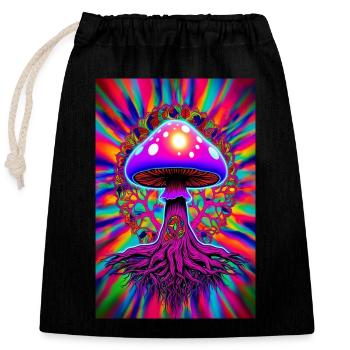 Champignon psychédélique - Sac cadeau en coton avec cordon (25 x 30 cm) - noir - Devant