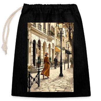 Vintage Paris – Herbstspaziergang in der Stadt - Verschließbarer Geschenkbeutel aus Baumwolle (25x30cm) - Schwarz - Vorne