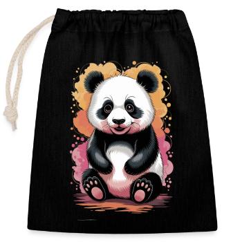 Watercolor Panda – Artistic Nature Design - Closable cotton gift bag (25x30cm) - black - Front