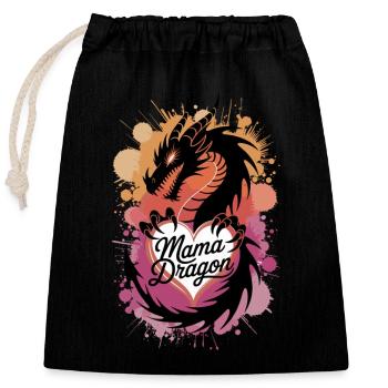 Maman Dragon – Mère forte avec du cœur et du feu - Sac cadeau en coton avec cordon (25 x 30 cm) - noir - Devant