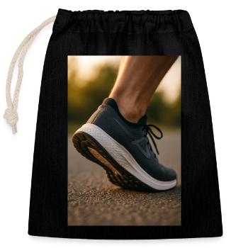 Running - Mid-step - Closable cotton gift bag (25x30cm) - black - Front