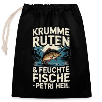 Krumme Ruten & feuchte Fische - Verschließbarer Geschenkbeutel aus Baumwolle (25x30cm) - Schwarz - Vorne