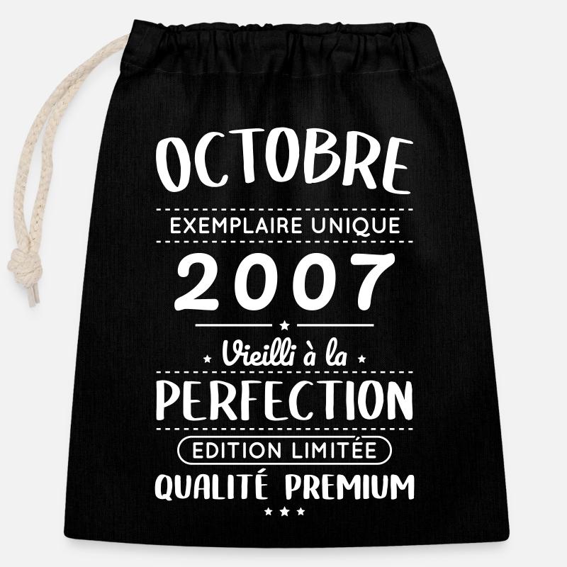 18th Birthday - October 2007 Perfection - Closable cotton gift bag (25x30cm) - black