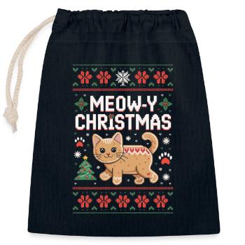 Meow-Y Weihnachtspixelkatze - Verschließbarer Geschenkbeutel aus Baumwolle (25x30cm) - Navy - Vorne
