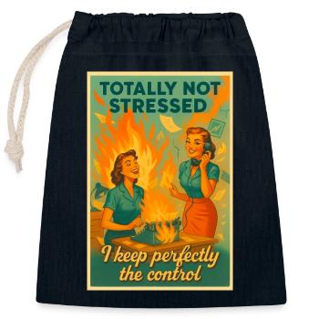 Totally Stressed Retro Office - Closable cotton gift bag (25x30cm) - navy - Front