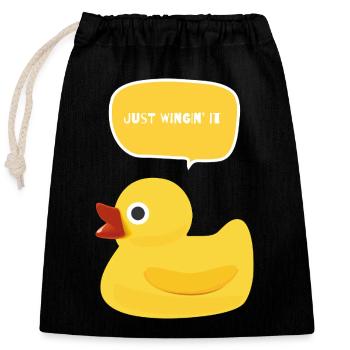 Just Wingin' It Duck - Closable cotton gift bag (25x30cm) - black - Front