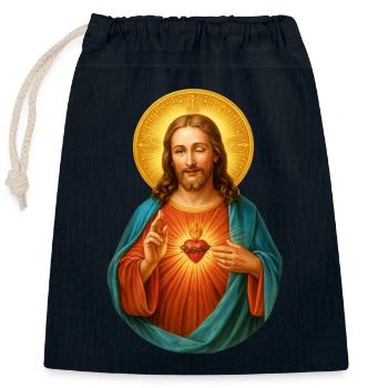 Winking Jesus Heart of Jesus Radiant image of salvation - Closable cotton gift bag (25x30cm) - navy - Front