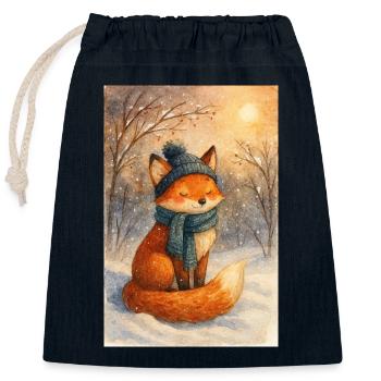 Renard d’hiver avec écharpe et chapeau - Sac cadeau en coton avec cordon (25 x 30 cm) - bleu marine - Devant