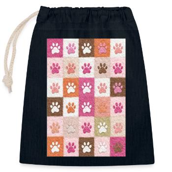 Carrés en peluche Patchwork Paw - Sac cadeau en coton avec cordon (25 x 30 cm) - bleu marine - Devant