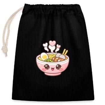 Kawaii Ramen - Verschließbarer Geschenkbeutel aus Baumwolle (25x30cm) - Schwarz - Vorne