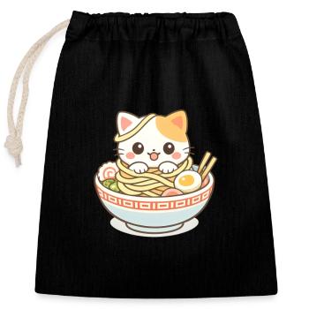 Kawaii Cat Ramen Noodles Anime - Closable cotton gift bag (25x30cm) - black - Front