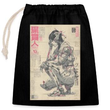 Mecha Ukiyoe Neon Print - Closable cotton gift bag (25x30cm) - black - Front