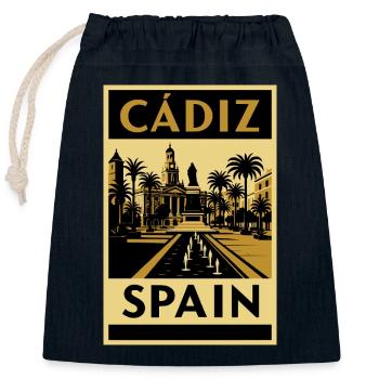 Cadix, Espagne – Affiche de voyage rétro en noir et or - Sac cadeau en coton avec cordon (25 x 30 cm) - bleu marine - Devant