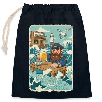 Dernier pub de la mer du Nord - Sac cadeau en coton avec cordon (25 x 30 cm) - bleu marine - Devant