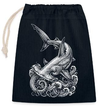 Conception du requin-marteau - Sac cadeau en coton avec cordon (25 x 30 cm) - bleu marine - Devant