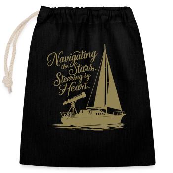 Voile, Voilier, Étoiles, Télescope - Sac cadeau en coton avec cordon (25 x 30 cm) - noir - Devant