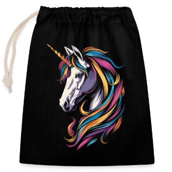 Licorne colorée - Sac cadeau en coton avec cordon (25 x 30 cm) - noir - Devant