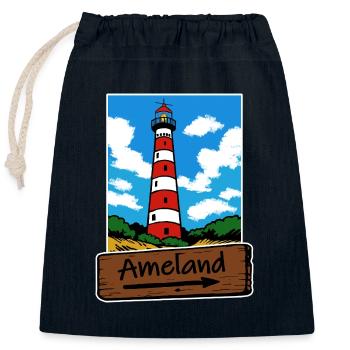 Vacances à Ameland Lighthouse - Sac cadeau en coton avec cordon (25 x 30 cm) - bleu marine - Devant