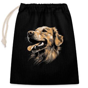 Couverture joyeuse du chien Golden Retriever - Sac cadeau en coton avec cordon (25 x 30 cm) - noir - Devant