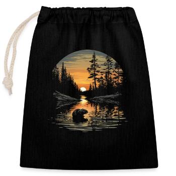 Bieber Wald Tier Natur Bäume - Verschließbarer Geschenkbeutel aus Baumwolle (25x30cm) - Schwarz - Vorne