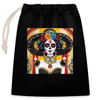 LA CATRINA DELUXE - Verschließbarer Geschenkbeutel aus Baumwolle (25x30cm) - Schwarz - Vorne