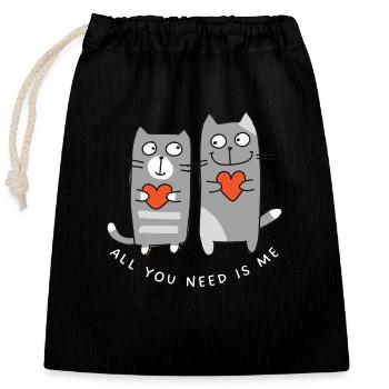 « Tout ce dont tu as besoin, c’est moi » - Cat Love - Love Story - Sac cadeau en coton avec cordon (25 x 30 cm) - noir - Devant