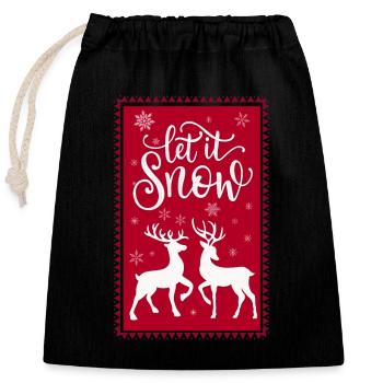 Let it Snow mit Hirsch und Reh - Verschließbarer Geschenkbeutel aus Baumwolle (25x30cm) - Schwarz - Vorne