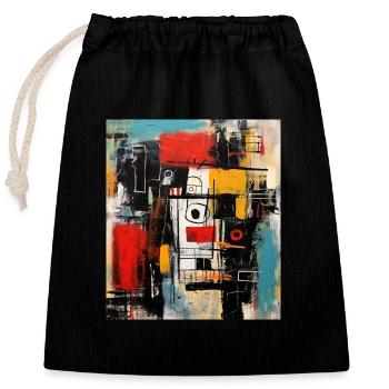 STREET ART ABSTRACTION - Closable cotton gift bag (25x30cm) - black - Front