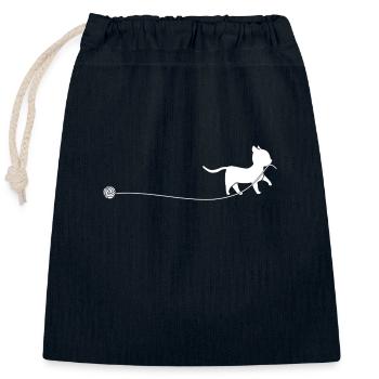 Cat thread wool kitten - Closable cotton gift bag (25x30cm) - navy - Front