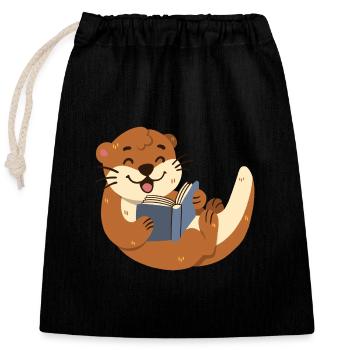 Loutre lisant un livre - Sac cadeau en coton avec cordon (25 x 30 cm) - noir - Devant