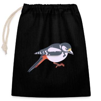 Great spotted woodpecker - Closable cotton gift bag (25x30cm) - black - Front