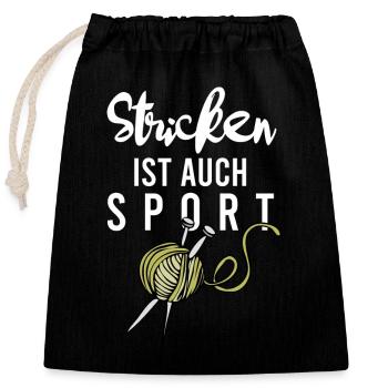 Stricken ist auch Sport - Verschließbarer Geschenkbeutel aus Baumwolle (25x30cm) - Schwarz - Vorne