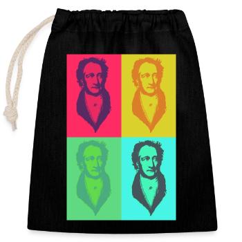 Goethe PopArt Vierfarben - Verschließbarer Geschenkbeutel aus Baumwolle (25x30cm) - Schwarz - Vorne