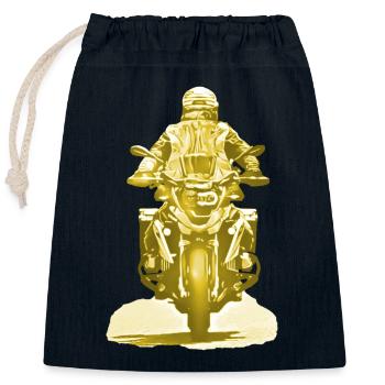 Motorradfahrer gold - Verschließbarer Geschenkbeutel aus Baumwolle (25x30cm) - Navy - Vorne