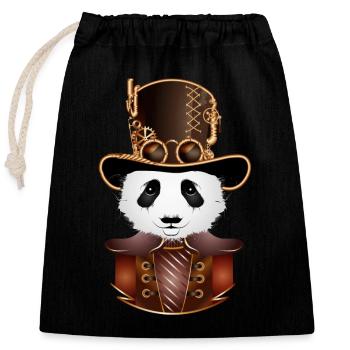 Steampunk Panda Bear avec un look de chapeau cylindre antique - Sac cadeau en coton avec cordon (25 x 30 cm) - noir - Devant