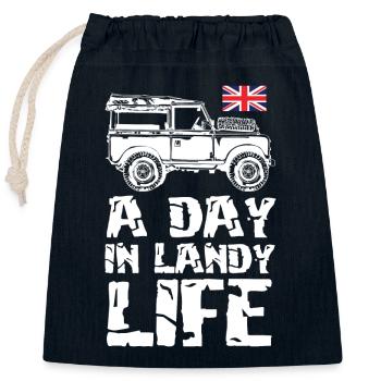 a day in landy life - Verschließbarer Geschenkbeutel aus Baumwolle (25x30cm) - Navy - Vorne