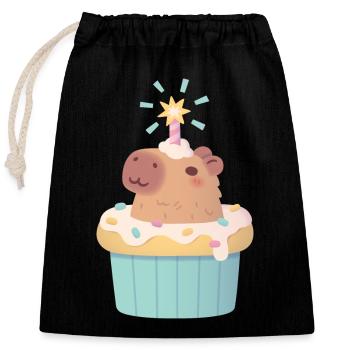 Cute Capybara In Cupcake Funny - Closable cotton gift bag (25x30cm) - black - Front