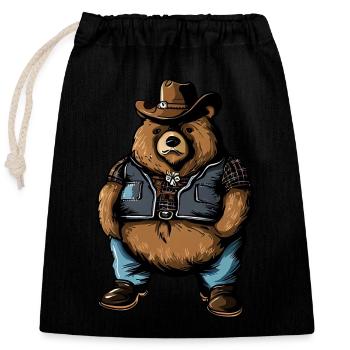 Fetter Cowboy Bär - Verschließbarer Geschenkbeutel aus Baumwolle (25x30cm) - Schwarz - Vorne