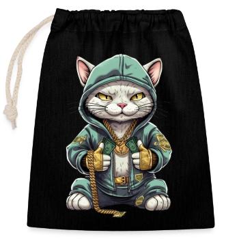 Chat hip hop - Sac cadeau en coton avec cordon (25 x 30 cm) - noir - Devant