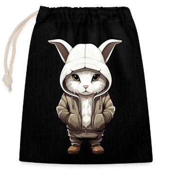 Lièvre arctique cool en vêtements décontractés - Sac cadeau en coton avec cordon (25 x 30 cm) - noir - Devant