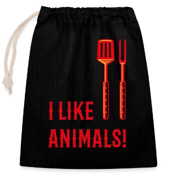 I Like Animals! (Grill Cutlery / 3C) - Closable cotton gift bag (25x30cm) - black - Front