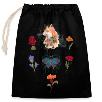 Flower Fox : Un monde plein de nature et de fantaisie - Sac cadeau en coton avec cordon (25 x 30 cm) - noir - Devant