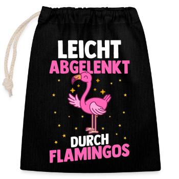 Leicht Abgelenkt Durch Flamingos - Verschließbarer Geschenkbeutel aus Baumwolle (25x30cm) - Schwarz - Vorne