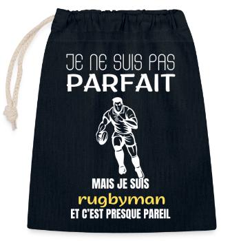 Rugbyman je ne suis pas parfait - Sac cadeau en coton avec cordon (25 x 30 cm) - bleu marine - Devant