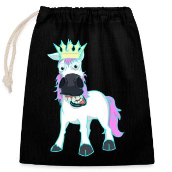 König Einhorn Fabelwesen Märchenfigur Kinder Baby - Verschließbarer Geschenkbeutel aus Baumwolle (25x30cm) - Schwarz - Vorne