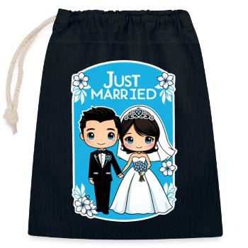 just married - pour mariage - Sac cadeau en coton avec cordon (25 x 30 cm) - bleu marine - Devant