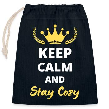 Keep Calm and Stay Cozy - Sac cadeau en coton avec cordon (25 x 30 cm) - bleu marine - Devant